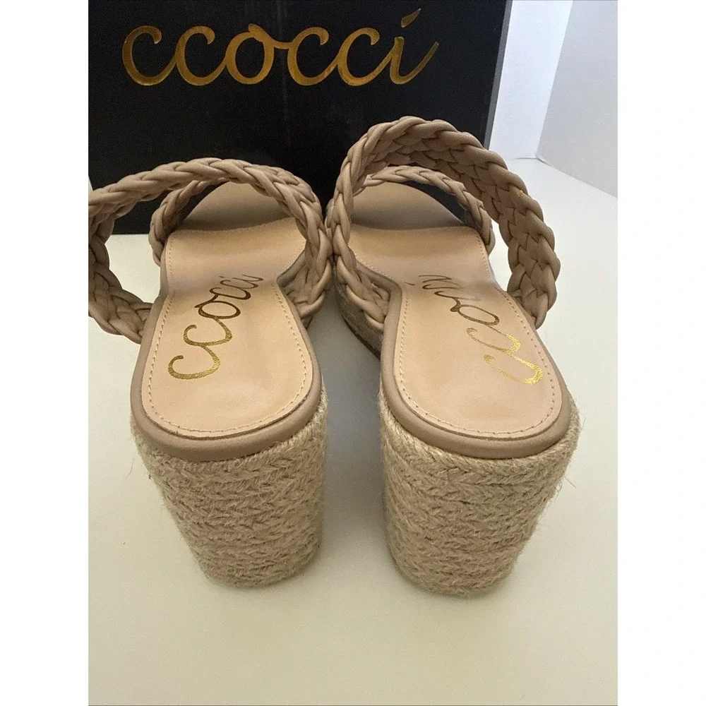 NIB Ccocci Taupe Braided leather platform Everett espadrilles Platform US 10